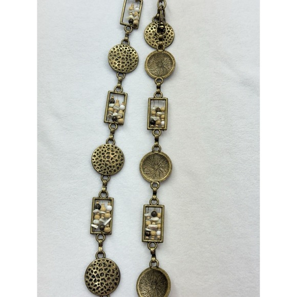 Vintage Gold Tone Geometric Chain Belt Hammered Disc Beaded Boho Adjustable - Picture 9 of 10